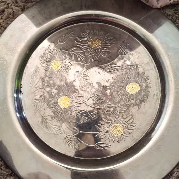Dining Vintage Silver Plated Gold Colored Flower Floral Pattern Platter Plate Poshmark